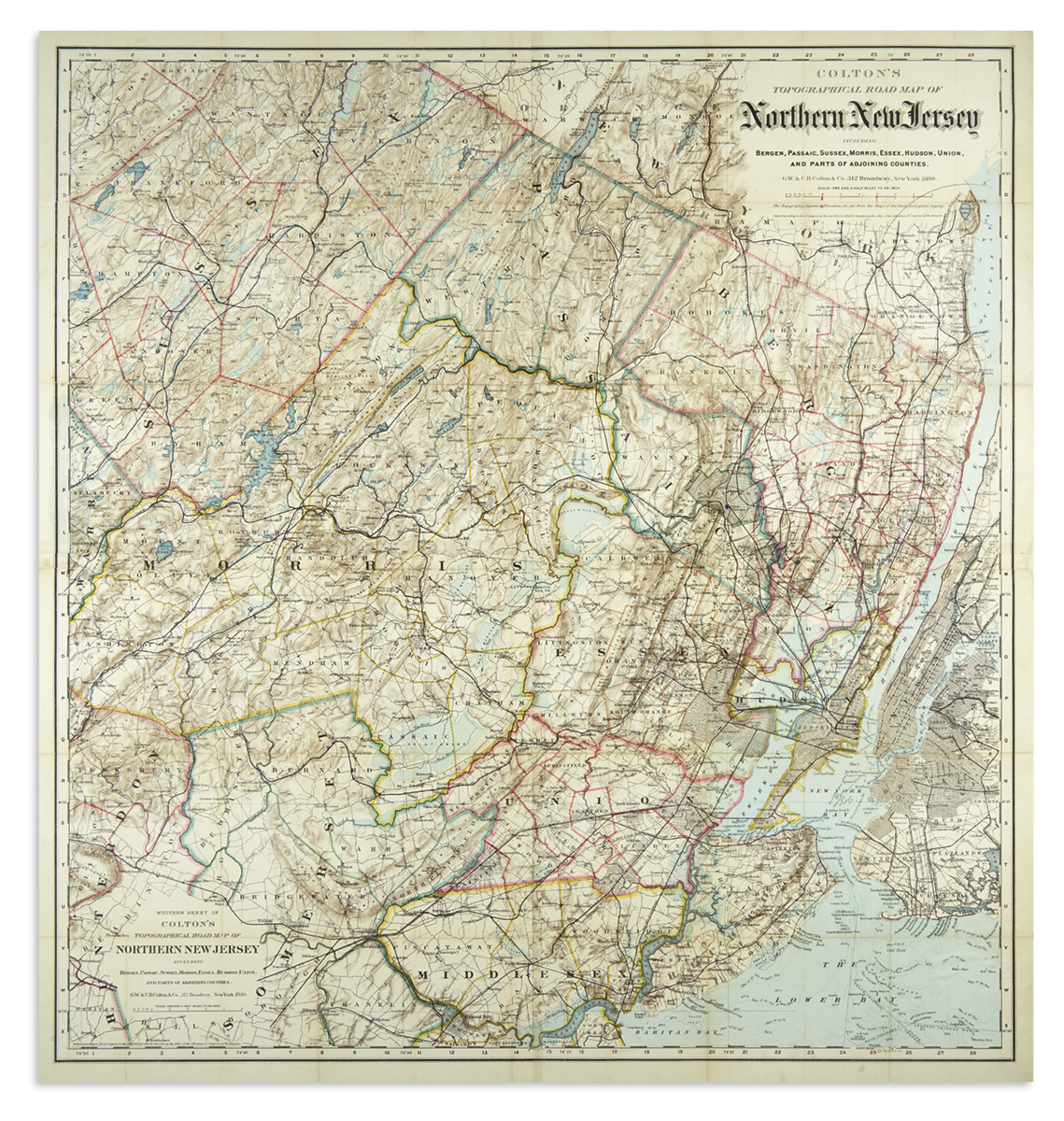 COLTON, G.W. & C.B. Coltons Topographical Road Map of Northern New Jersey.
